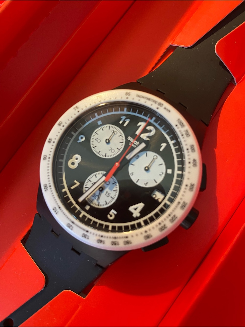 Swatch Black and White Chrono Silicone Strap Watch - Picture 7 of 7